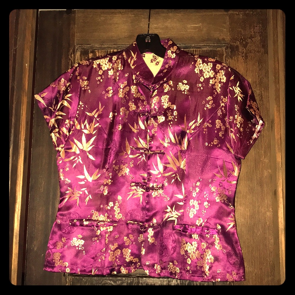 💜Purple Satin Mandarin Collared Top💜